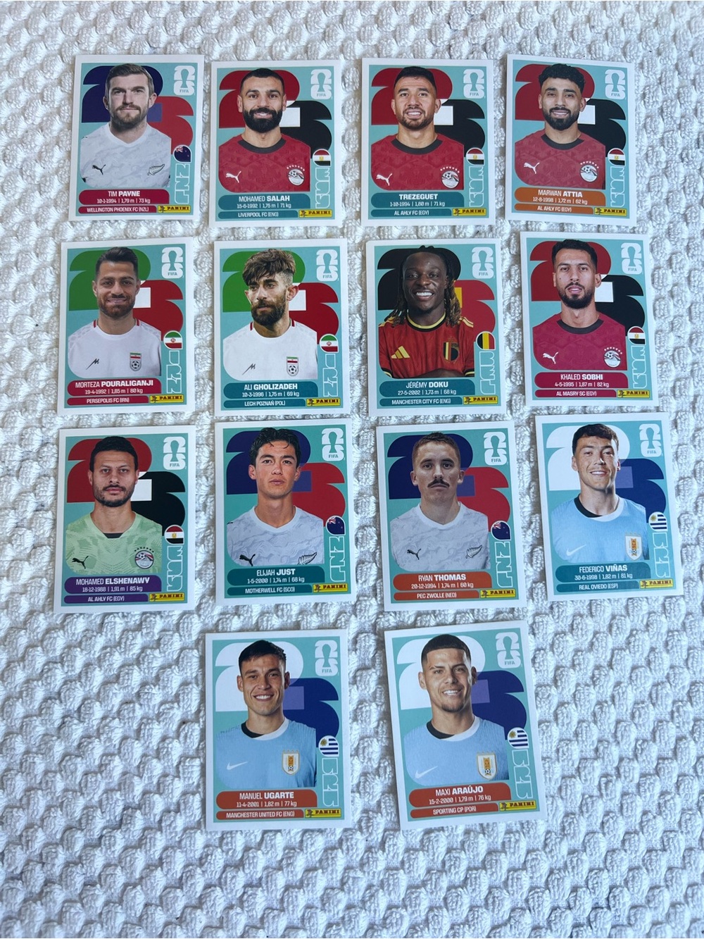 Lot of 14 Panini World Cup Player Sticker